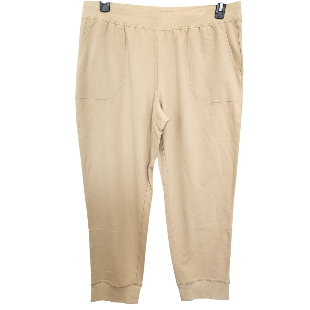 d&co. Tan Yellow French Terry Cropped Jogger Sweatpants LP Pull-On Lounge Travel